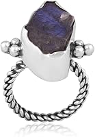 Vista 20 de Anillo trenzado de plata esterlina 925 con piedras preciosas crudas para mujer, joyería hecha a mano