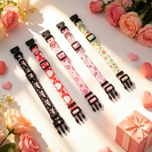 Image of 5 Pack Heart Goat Collars with Bells,Anti-Lost Pet Collar | Adjustable Nylon Collar & Sheep Grazing Copper Bells for Small Farm Animal Sheep Calf Cow Accessories(13.7 inch-20.5 inch)