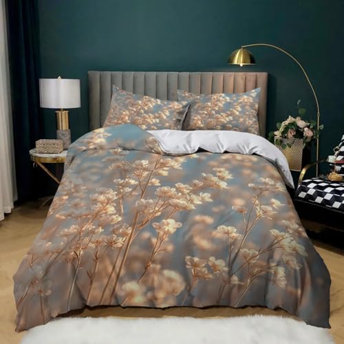 Housse de Couette Boho Marron Clair de Qualité Supérieure Fleurs de Cerisier - 2