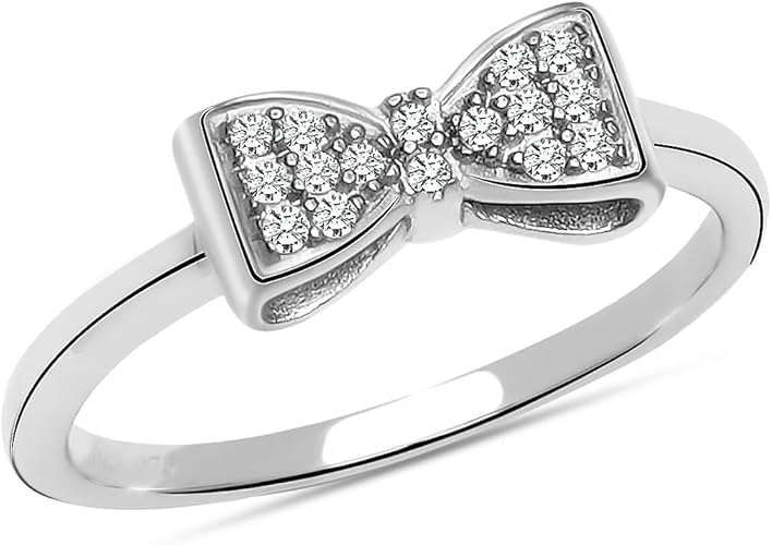 925 Sterling Silver Ring for Women | BIS Hallmarked Classic Zirconia Bow Knot Promise Engagement Wedding Band | Ring Size Indian- 14, US- 7-image-30