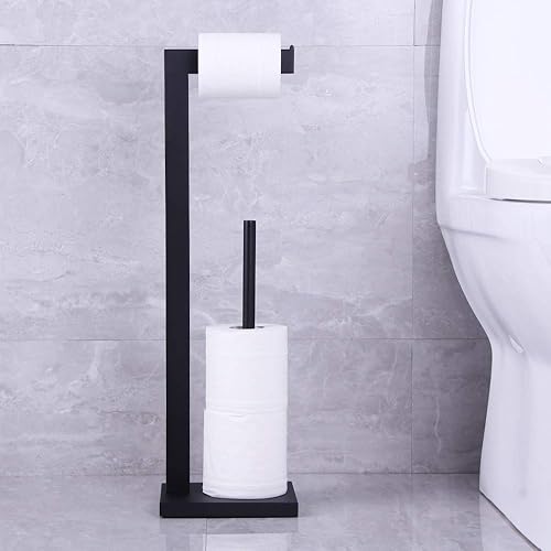 Miniatura 4 de Soporte para papel higiénico negro mate, soporte para rollo de papel higiénico con reserva de estante, organización portátil de almacenamiento de