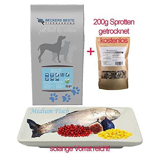 Beckers Beste Tiernahrung - Hundefutter trocken getreidefrei Medium Fisch 14kg + 200g Sprotten Gratis - Allergie Trockenfutter Hund für ernährungssensible Hunde Aller Rassen…