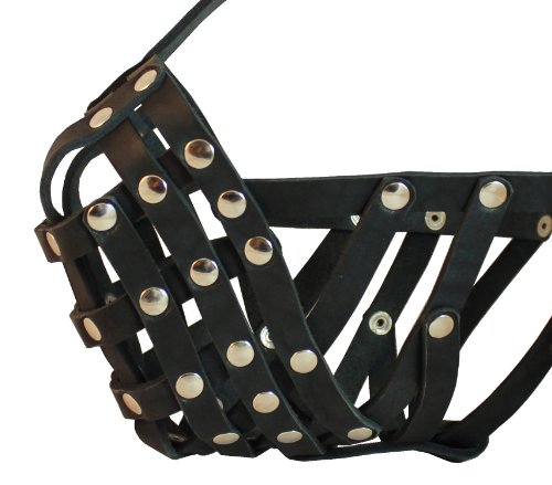 Secure Leather Mesh Basket Dog Muzzle - Boxer, English Bulldog (Circumference 14", Snout Length 3") #TOP2