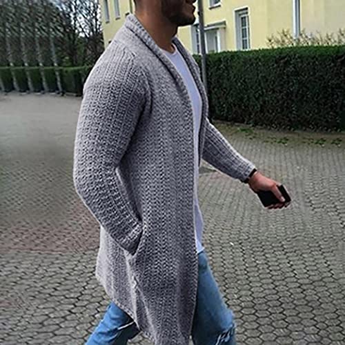 Cardigan Mens Sweater,Mens Cardigan Sweaters Long Sleeve Knit Open Front Cardigans With Pocket Grey #TOP1