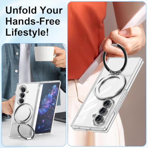 Image of EGOTUDE for Samsung Z Fold 7 Case | Clear Hard Back Cover with 360 Magnetic Rotate Stand
