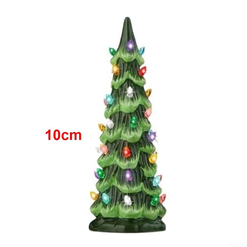 Árboles de Navidad retro pintados a mano con luces LED y función de temporizador automático, para añadir alegría navideña a cualquier mesa (juego)