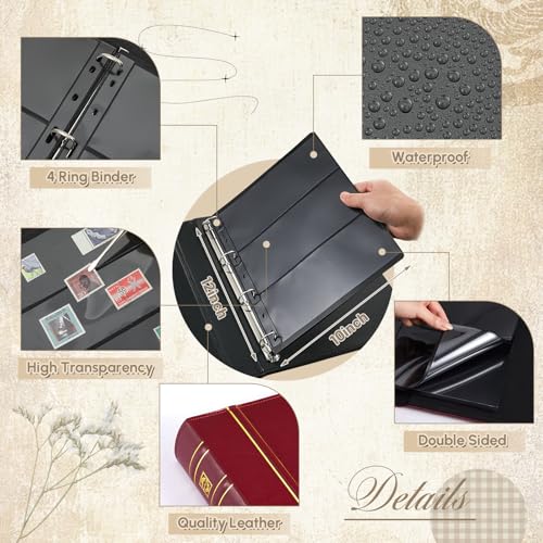 Image of Lewtemi Stamp Collecting Albums Set 4 Ring Stamp Collection Book Include 20 Pages Album Binder Tweezer and Loop Magnifier Collecting Supplies for Collectors(Brownish Red,1 /2 /3 /4 Rows)