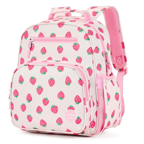mibasies Kids Backpack for Girls 5-8: Water-Resistant School Bookbag for Kindergarten and Elementary - Strawberry Pink