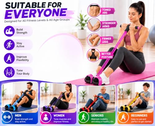 Image of Resistance Band with Pedal for Home Workout, Yoga Pedal Puller with 4 Tube Elastic Bands, Full Body Exercise Equipment for Arms, Legs, Abs, Back & Strength Training for Men & Women
