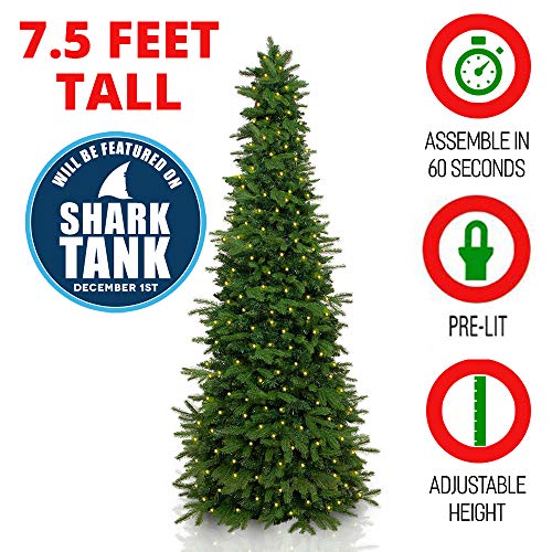 Easy Treezy Prelit Christmas Tree, Easy Setup & Storage in 60 Seconds, Realistic Natural Douglas Fir Pre-Lit Artificial Tree LED Lights, Pre-Decorated Holiday Decor (7.5 ft. Natural)