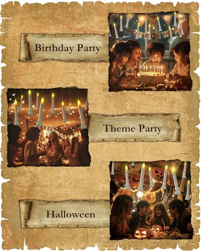 Image of Amagic Batteries Included Floating Candles with Wand Remote, 12pcs Flickering Warm Light Flameless Taper Candles, Magic Hanging Candles with Base for Birthday Party, Halloween Decorations