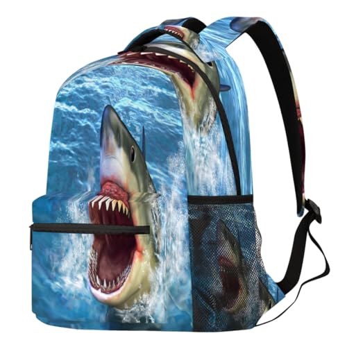 Grand sac à dos blanc requin pour ordinateur portable et voyage décontracté