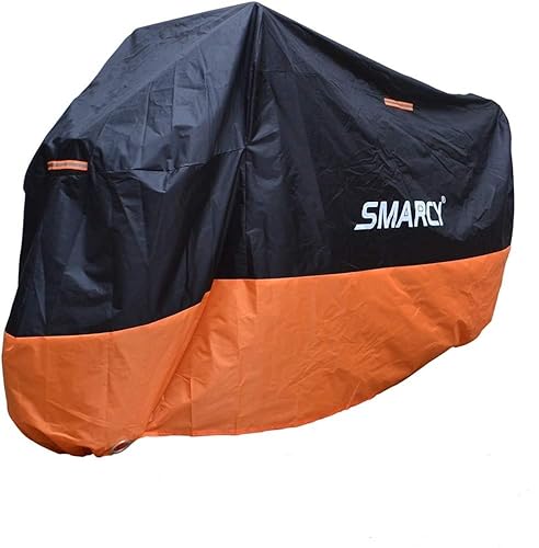 SMARCY Housse de Protection pour Moto, Bâche Moto XXXL, Abris Moto Extérieur, Couverture Polyester pour Moto Scooter, Noir Orange, 295 * 110 * 140 CM