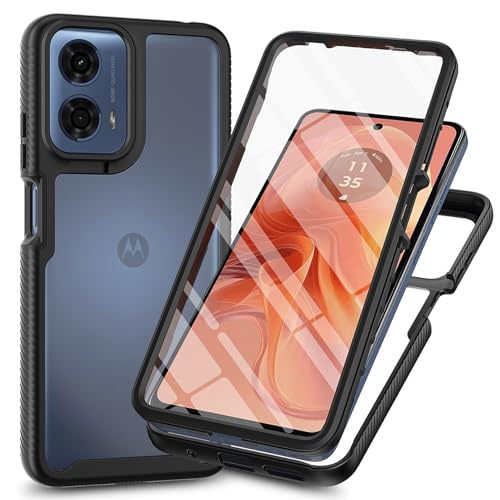 UPLAI Funda para Motorola Moto G35 5G con Tempered Screen Protector, 360 ​​ Antigolpes Cubierta Militar Transparente Carcasa Ultradelgado Silicona TPU Case, Negro