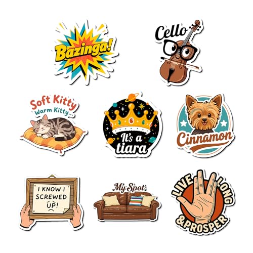 FUYAHA 8Pcs Acrylic TBBT Big Bang Theory Funny Magnets for Fridge Refrigerator Magnets for Office Home Kitchen Locker Cabinet Christmas Decor