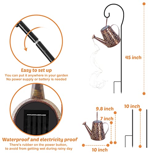 Watering Solar Can Lights, Outdoor Hanging Solar Powered Waterproof With Handle, Decorative Retro Metal Garden Decor Path Flickering Lights For Table Patio Yard Pathway Walkway With 45'' Shepherd Hook #TOP2