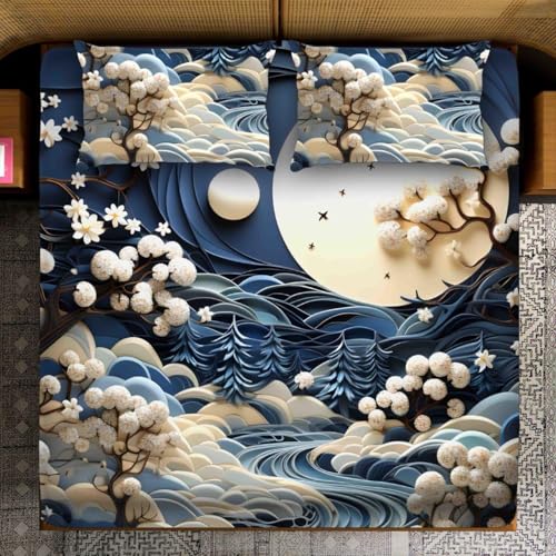 Dream Living Real Look 7D Design Queen Size Bedsheet (228x254 Inch) with 2 Pillow Covers (19x29 Inch) (7D-Design-(Moon))