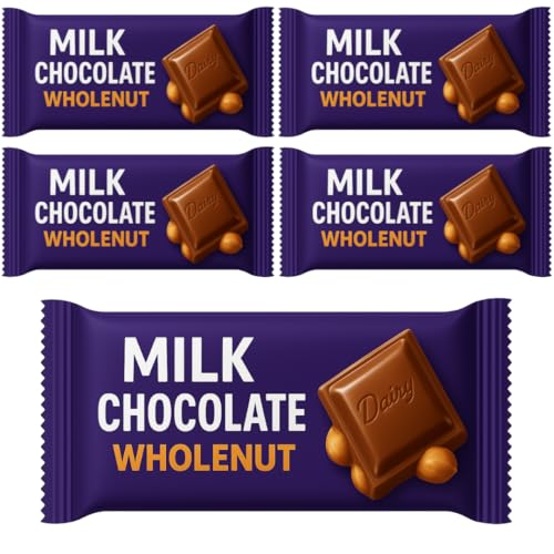 Chocolate Bar Bundle – 5 Pack Milk Chocolate Whole Nut Bars | 5 x 120g (600g Total) | Smooth Milk Chocolate with Whole Crunchy Hazelnuts | Classic Chocolate Bar