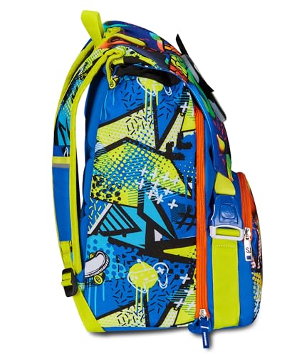 SJ Gang Zaino Scuola Estensibile, Blu, Sphere Full Boy, Zaino Doppio Scomparto Estensibile Tramite Zip Laterali, Tasca Porta Borraccia, Scuole Elementari e Medie, Bambino Ragazzo - 4