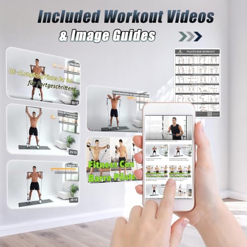 Image of Upgraded Pilates Bar Kit with Resistance Bands Natural Latex for Women & Men, Heavy-Duty Stainless Steel Multifunctional Yoga Pilates Stick for Home Gym Exercise Fitness Equipment Full-Body Workouts