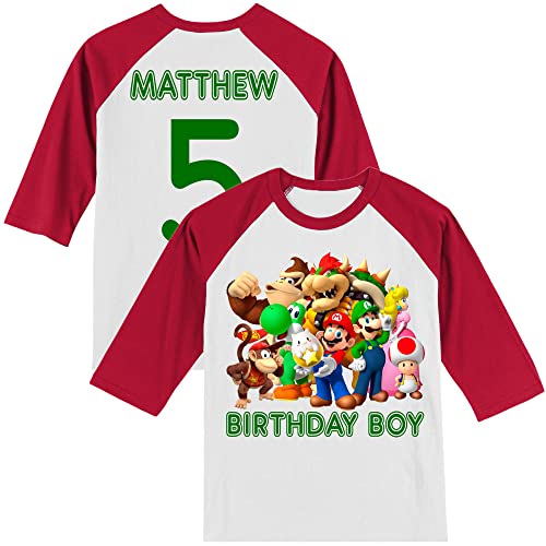 Personalized Super Birthday Shirt | Mario's Friends Shirt | Handmade Decorated Shirt | Personalized with Name and Age | Unisex 3/4 Sleeve Raglan T-Shirt | #1094