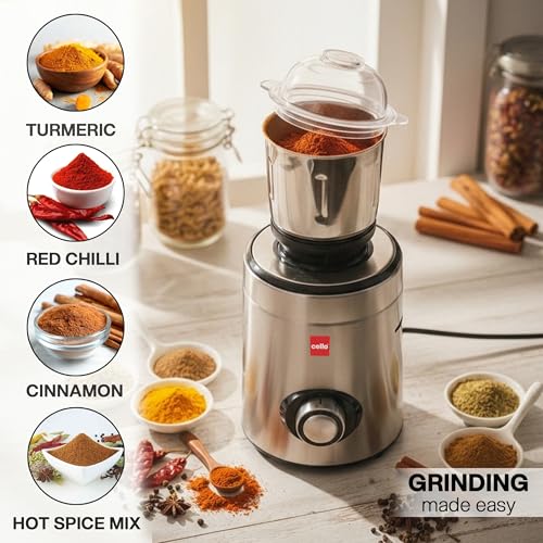 Image of CELLO Steelox Pro 4 Jar Mixer Grinder for Kitchen 1000 Watts | 500ml, 1.2L, 1.5L Steel Jars with 1.5L Juicer Jar, Heavy Duty Powerful Copper Motor | for Grinding Mixing Juicing | 5 Years Warranty