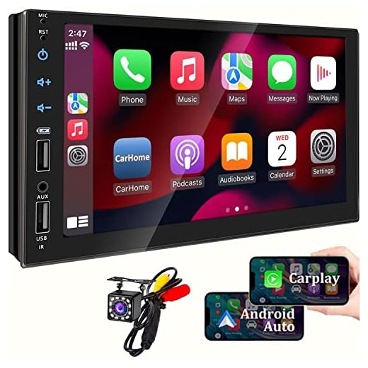Double Din Car Stereo Compatible with Apple Carplay&Android Auto, 7inch Full HD Capacitive Touchscreen Car Stereo Double Din Radio with Bluetooth, Camera, Mirror Link, FM Radio, 2 USB/TF/AUX/Subwoofer