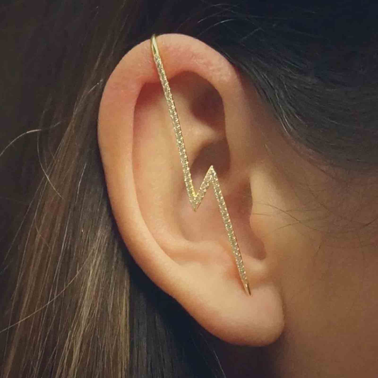 Set Di Orecchini Boho A Cerchio E A Scalatore In Oro Con Cristalli Cz, Orecchini A Polsino E A Gancio, Edgy