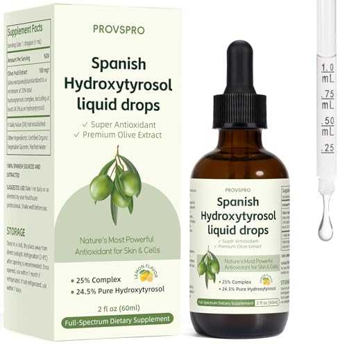 Hydroxytyrosol Liquid Drop 100% Spanish Sourced Olive Fruit Extract Super Antioxidant for Skin Aging Inflammation Hydroxytyrosol Supplement No Sugar Alcohol Free Olive Leaf Extract Alternative