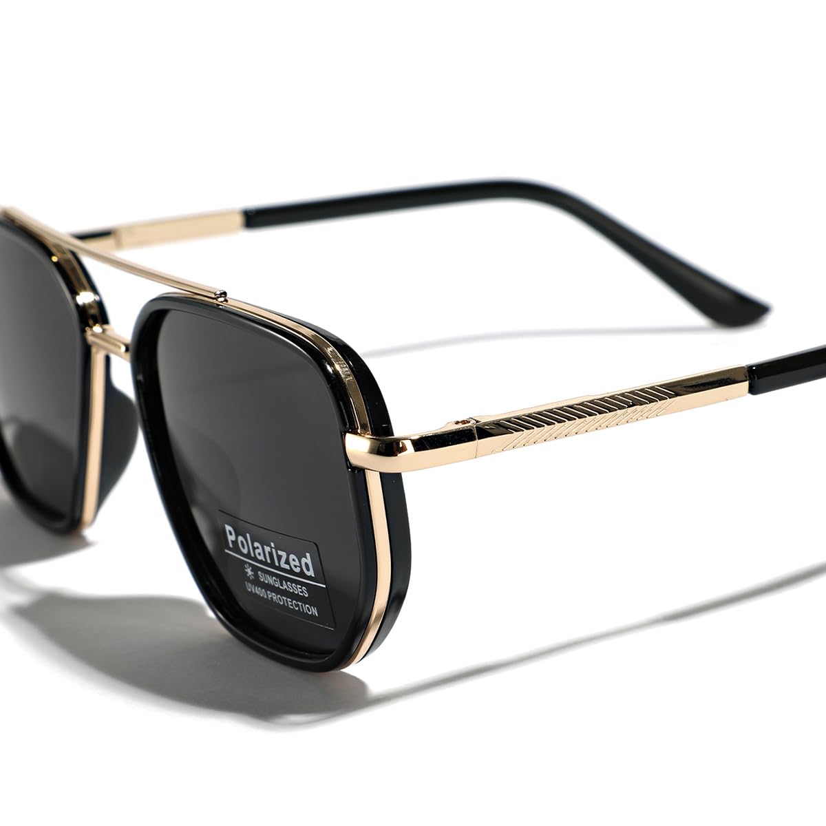 TR90 Lunettes de soleil polarisées rétro carré plat double pont plein cadre UV400