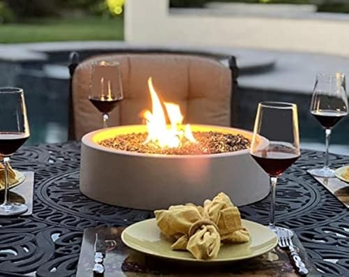 Tabletop Fire Pit Bowl – 17inch Concrete Fire Pit Bowl with Stainless Steel Burner. 35,000 BTU. Runs on Refillable Propane. Perfect for Patio Table