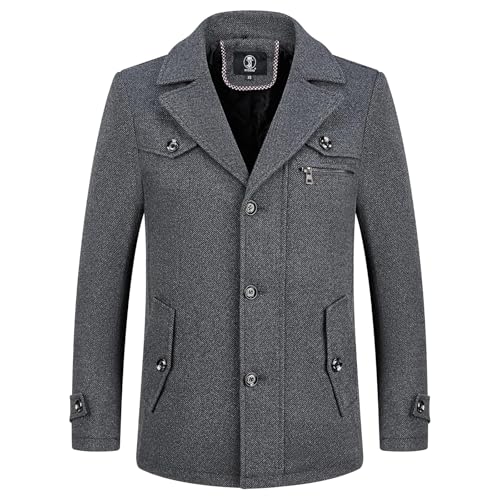 KUDORO Abrigo de hombre de lana corto de invierno casual y de negocios de ajuste regular grueso en mezcla de lana con cuello interior extraíble Parka Trench Coat, gris oscuro, M - imagen 3