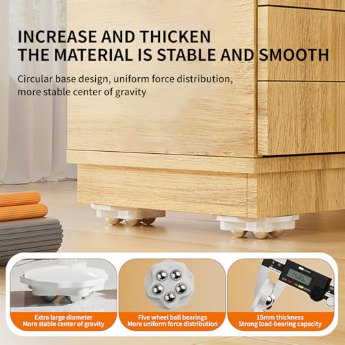 Zephyra 8 Ruedas Autoadhesivas para Muebles, Ruedas Giratorias 360° con Frenos de Goma, Deslizadores Prácticos para Muebles Pequeños y Electrodomésticos, Sin Perforación (Blanco) - imagen 7