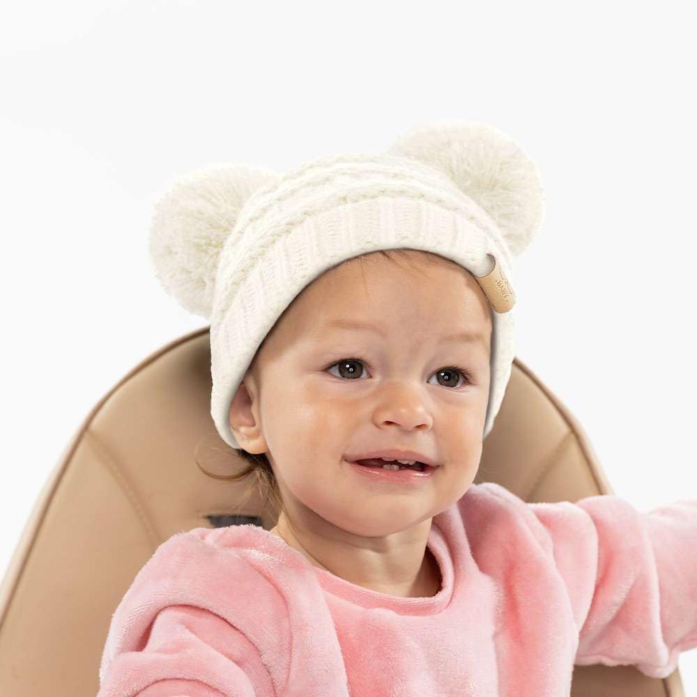 C.C Kids' Babies' Soft Stretch Cable Knit Faux Fur Pom Pom Beanie Hat