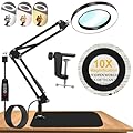 10X Magnifying Glass with Light and Stand, Dimmer Adjustable Swing Arm 2-in-1 Desk Lamp and Clamp, LED Lighted Desk Magnifier with Light for Craft Reading Repair Painting Close Work