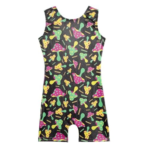 Leotard for Girls Gymnastics with Shorts Toddler Unitard Biketard Clothes Cute Floral Plant 2-10 Years 2-3T Black Mushroom