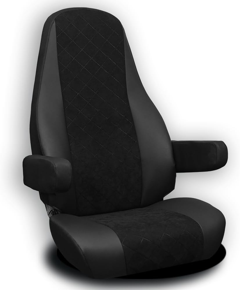 Seat Cover for Trucks fits Freightliner Cascadia Model 125, 116, 126 (2014 - Current) 33" Back Black - One Seat Cover Truck Protection - Trucks Accessories Quilted Velvet & Eco-Leather