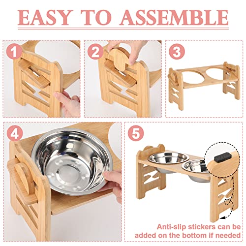 2 Set Elevated Dog Cat Bowls, 15 Tilted Raised Pet Bowl For Puppy And Cats Adjustable Dog Food Feeding Dishes Water Bowl Wood Stand Pet Feeder With Stainless Steel Bowls And Non Slip Feet #TOP4