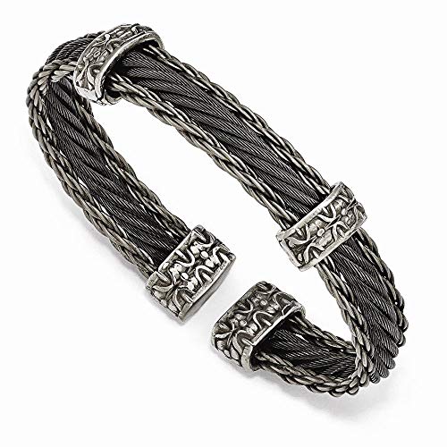 Edward Mirell Titanium Black Memory Cable and Black Titanium Cuff Bangle Bracelet