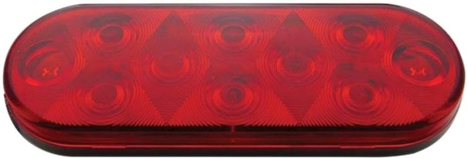 UNITED PACIFIC 38774B Brake/Tail/Turn Signal Light, 10 LED 6" Oval, Red LED/Red Lens
