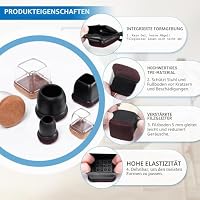 Ezprotekt Schutzkappen Für Stuhlbeine mit Filz, Gummi Möbel Beinbecher, Ø13-20mm Tischbeinbezug, Möbelmatte für Hartholzböden Rund Schwarz, (Quadrat, Passform 0,55-0,75") – Ansicht 3