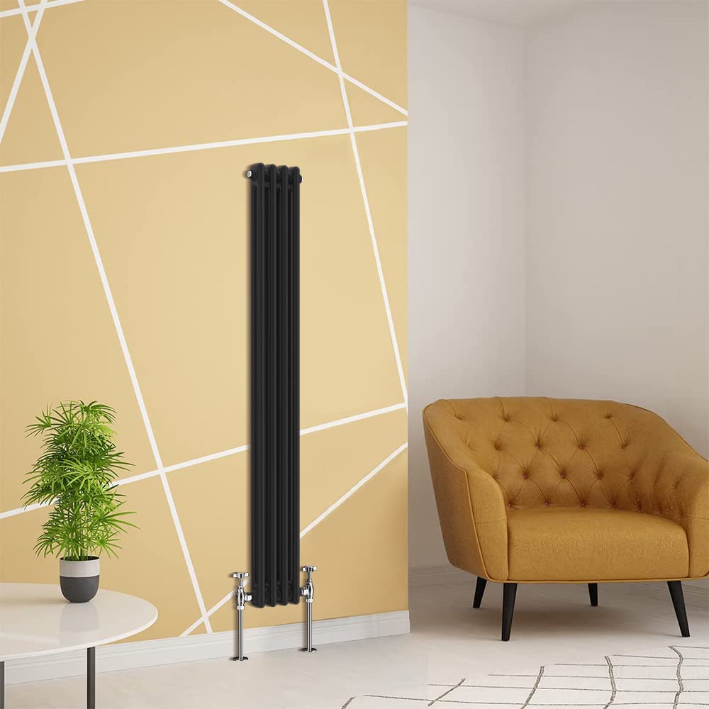Warmehaus Traditional Radiator 2 Column Black Vertical 1500x200mm