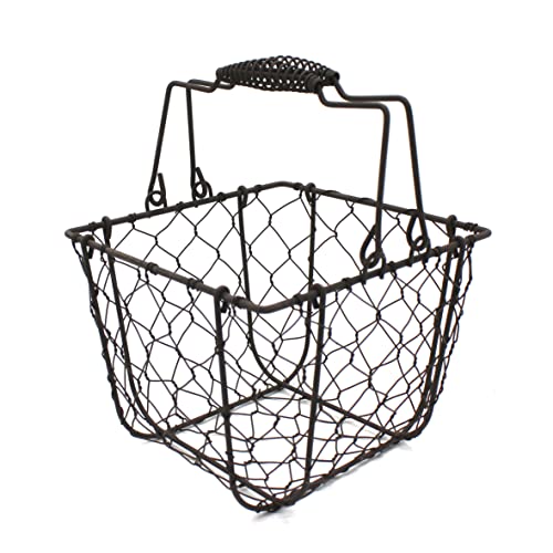 CVHOMEDECO. Square Chicken Wire Egg Basket Fruit Basket with Swing Handles Primitives Vintage Gathering Basket. Rusty