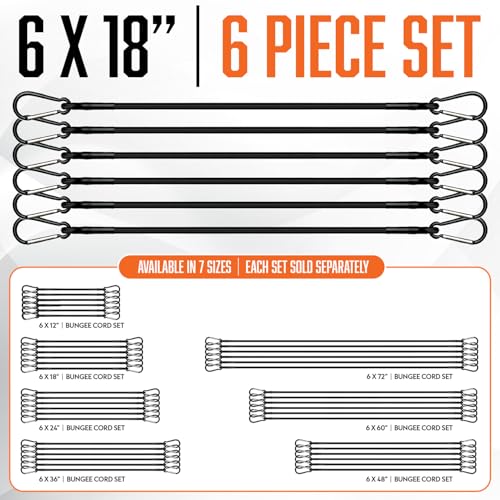 Image of 18 Inch Bungee Cords with Carabiner Hooks - 6Pcs Heavy Duty Outdoor