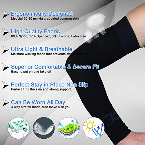Keking Lymphedema Compression Arm Sleeves With Silicone Band For Men Women (Pair), 20-30 Mmhg Graduated Compression For Lipedema, Edema, Post Surgery Recovery, Swelling, Pain Relief, Black Xl #TOP1