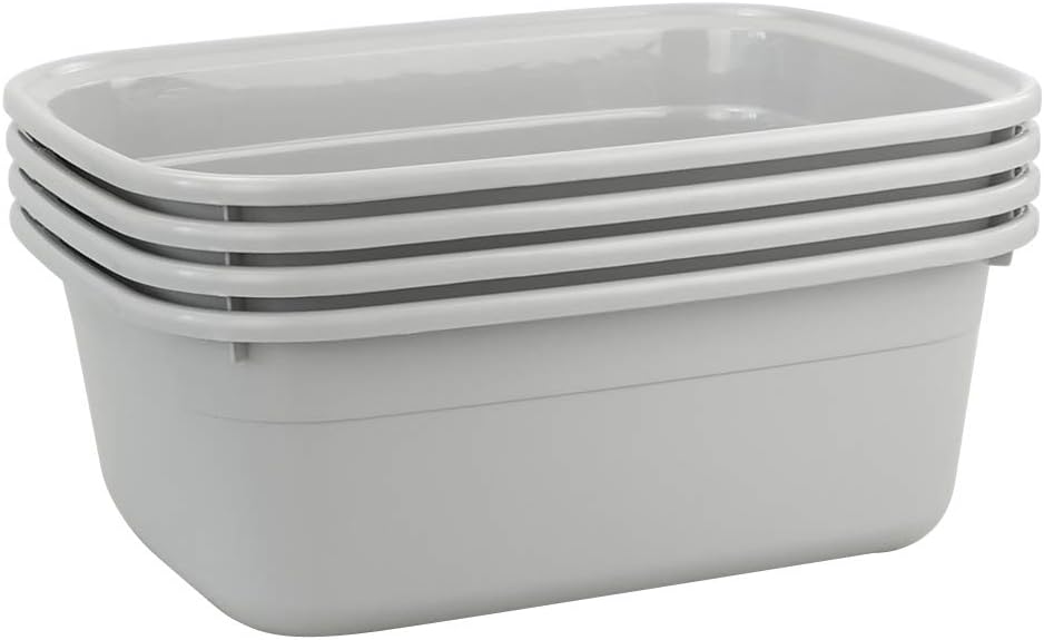 14-Quart Gray Plastic Wash Tub/Dish Pan Basin, Set of 4