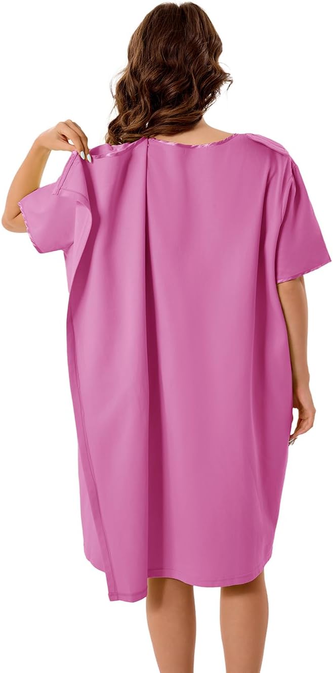 voeeron Hospital Gowns for Women Soft Short Sleeve Patient Gown Open Back Snap Adaptive Clothes with Pockets