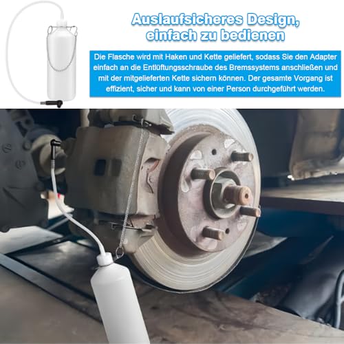 Puedno 1L Bremsflüssigkeitsbehälter mit 60cm Schlauch und Gummi-Adapter Bremsenentlüftungsgerät den Austausch von Bremsöl, Bremsenentlüfter Bremsenentlüfterflasche