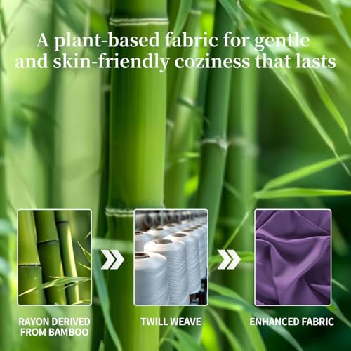 Shilucheng 100% Viscose Derived from Bamboo Queen Size 4pcs Ultra Cooling & Silky Soft Bed Sheets, 16" Deep Pocket, Perfect for Hot Sleepers, Hotel Bedding Sheets (Purple)