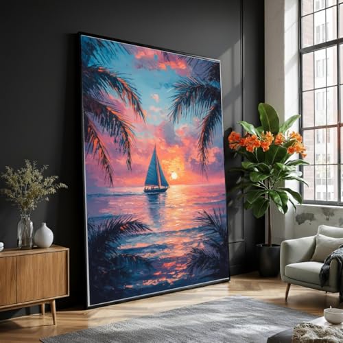 Toile de voilier au coucher du soleil marin 60x80cm de TONGYINLI